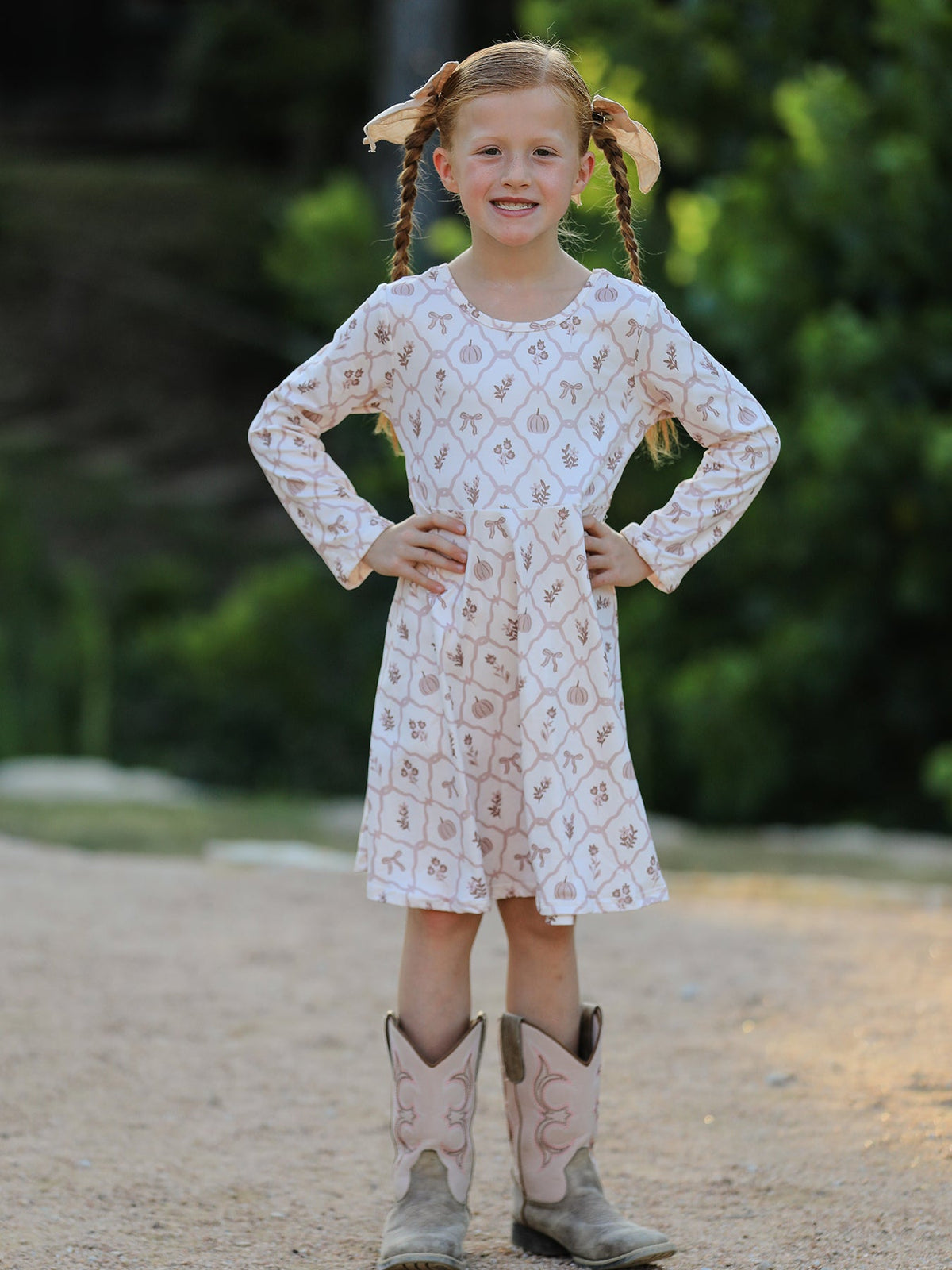 Rylee Faith Designs - Fall Pumpkin Bow Girls Twirl Dress - alternate view 5
