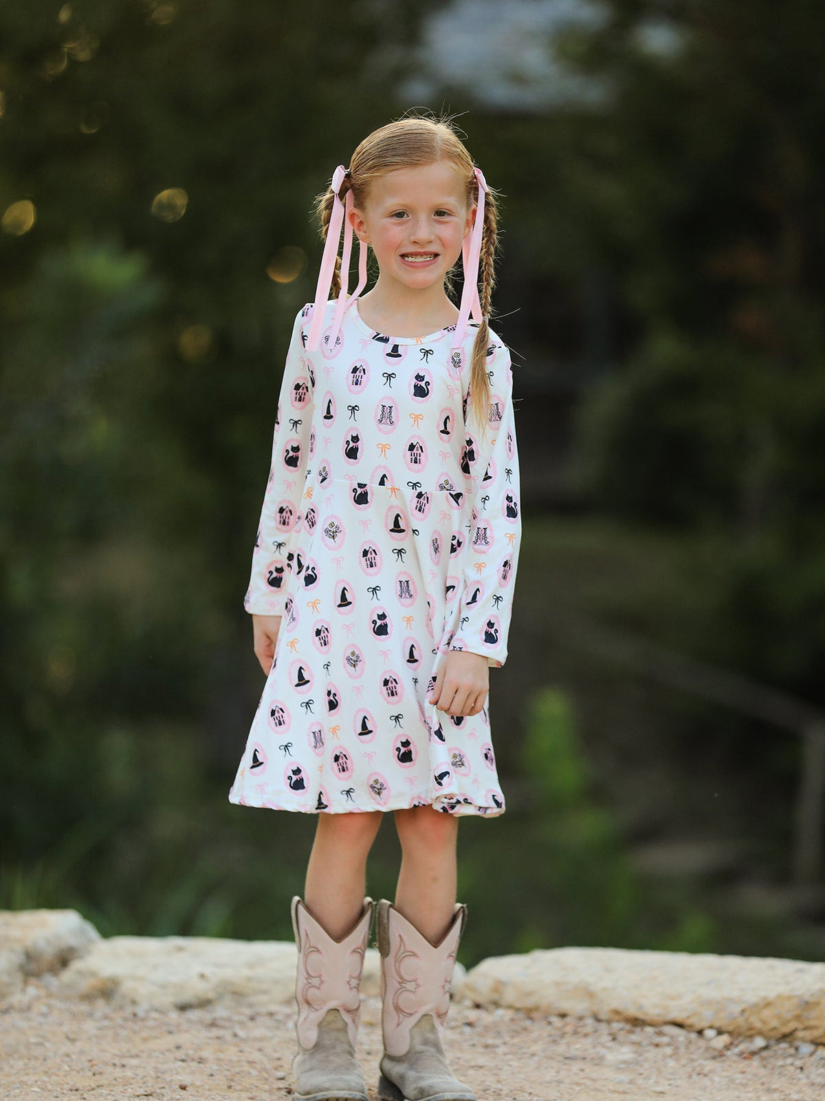 Rylee Faith Designs - Halloween Vintage Cameo Print Girls Twirl Dress - alternate view 2