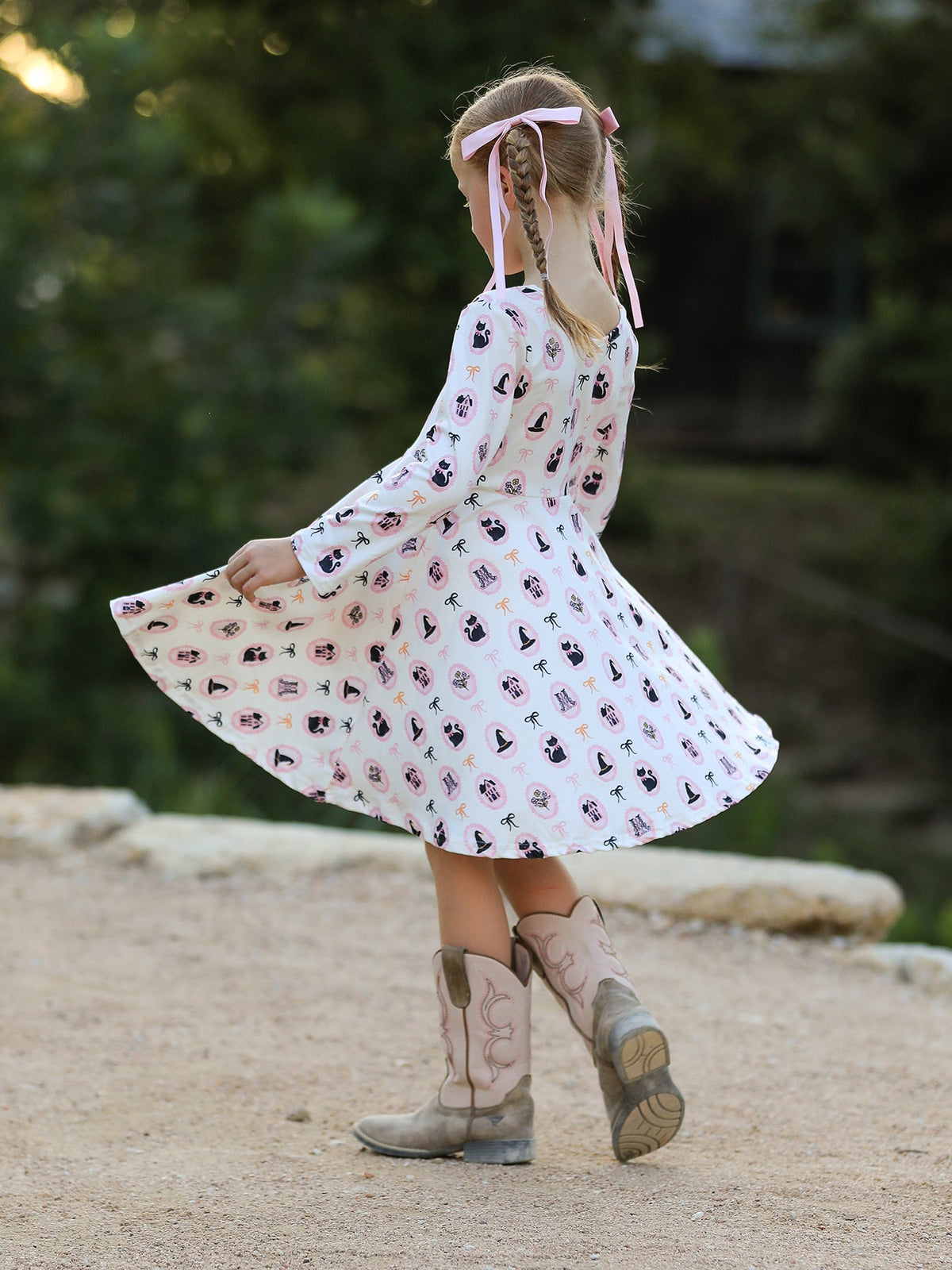Rylee Faith Designs - Halloween Vintage Cameo Print Girls Twirl Dress - alternate view 3
