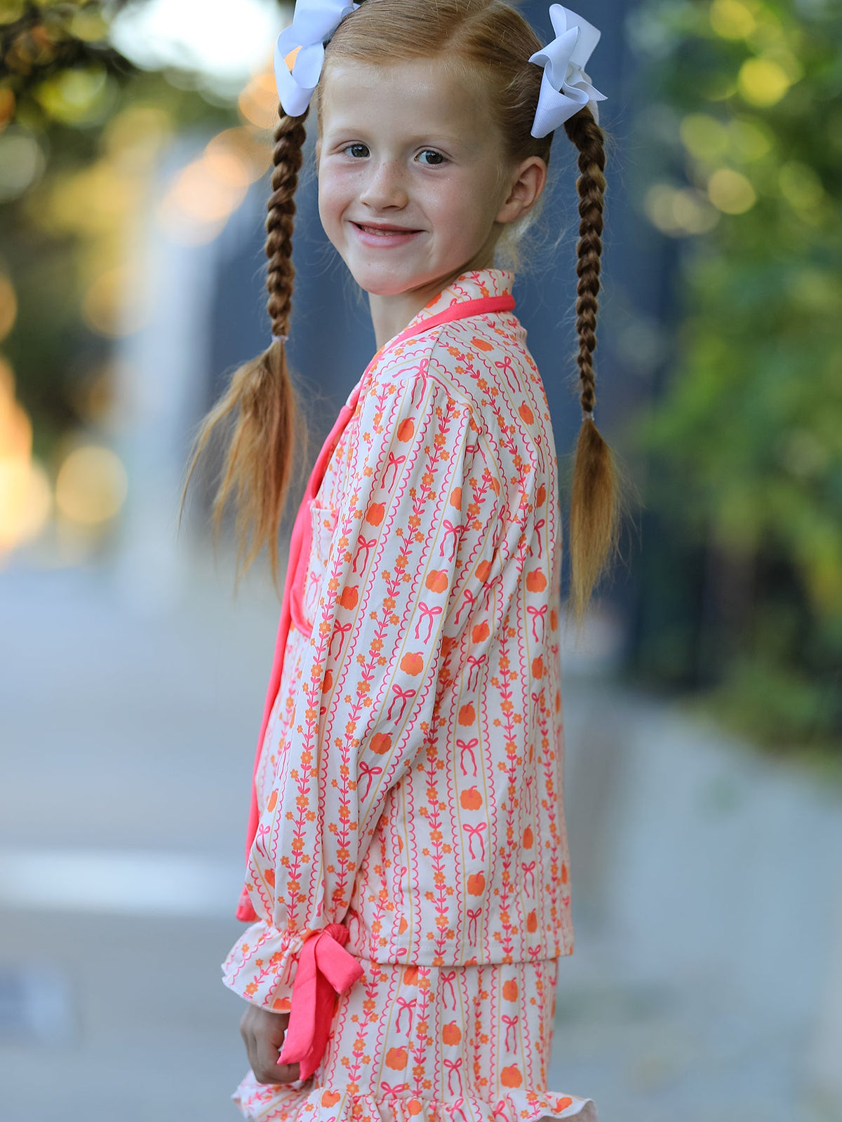 Rylee Faith Designs - Halloween Thanksgiving Pumpkin Bow Girls Pajama Set - alternate view 4