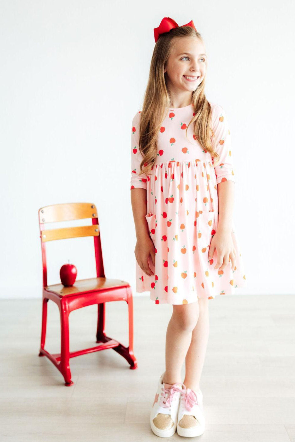 An Apple a Day 3/4 Sleeve Pocket Twirl Dress - Image 2