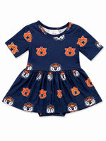 Auburn Blue Aubie 3/4 Sleeve Twirl Bodysuit