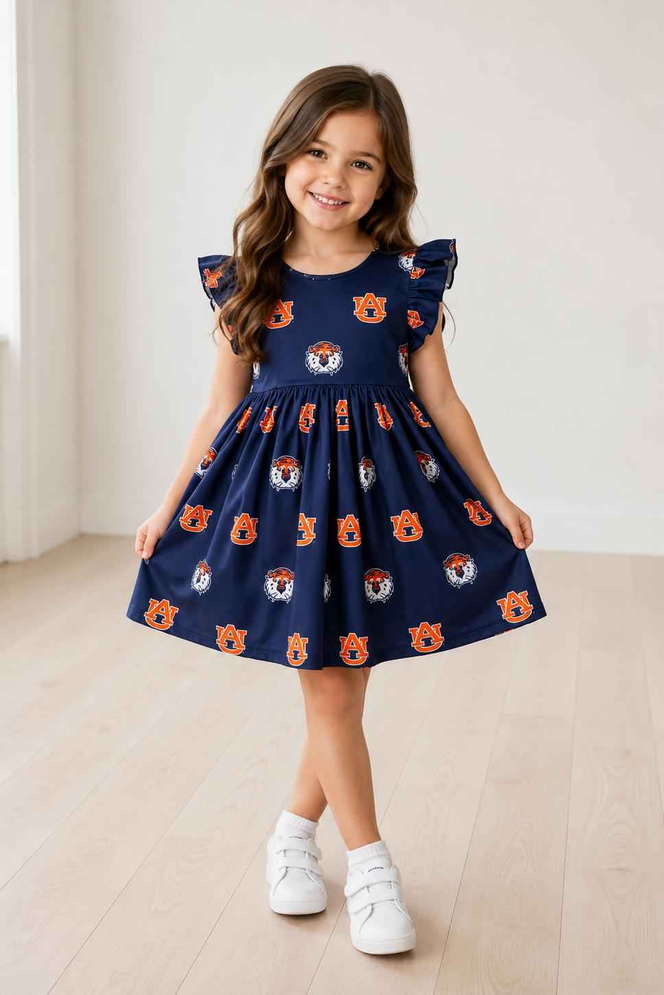 Auburn Blue Aubie Flutter Twirl Dress
