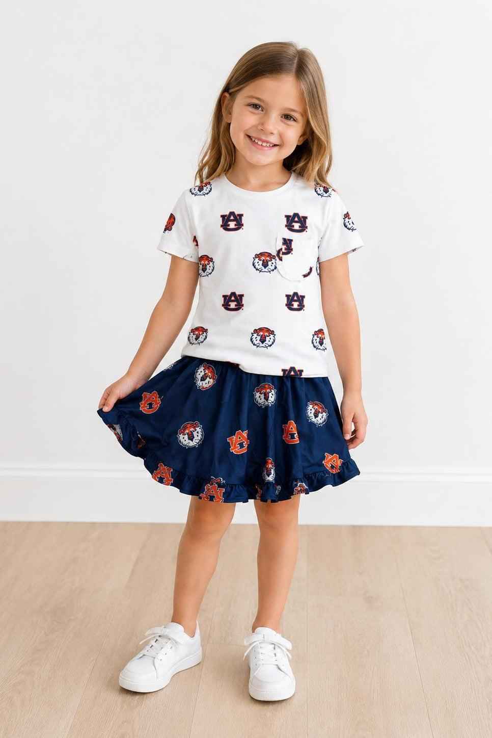 Auburn White Aubie Ruffle Pocket Tee