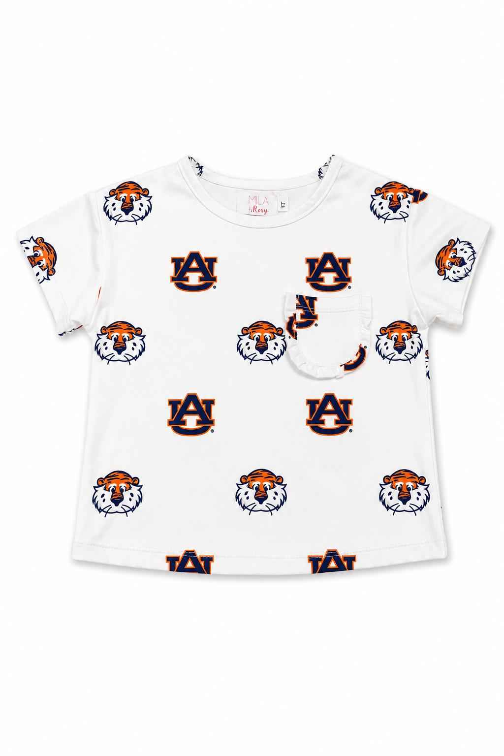 Auburn White Aubie Ruffle Pocket Tee