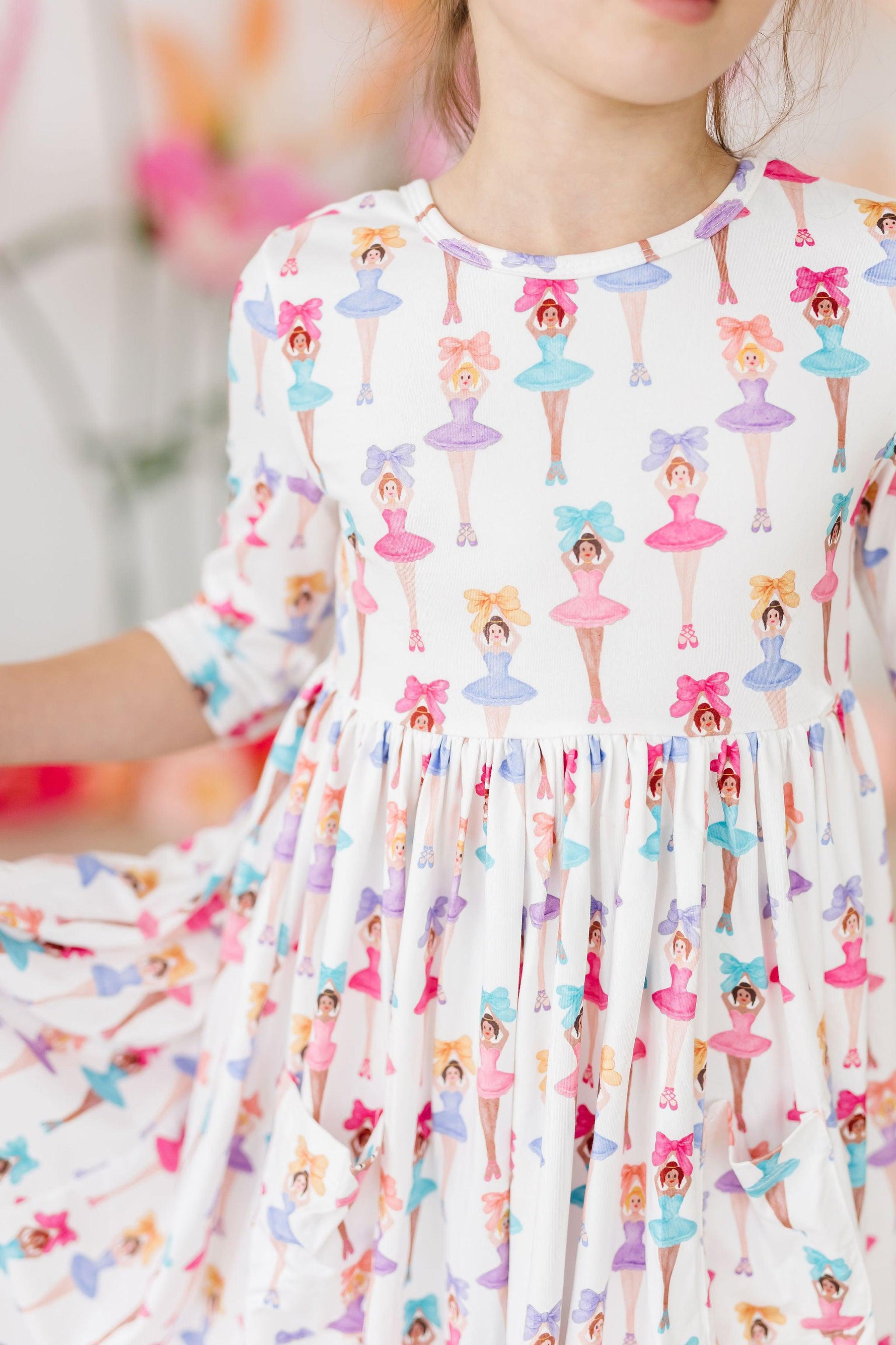 Ballerina Bows 3/4 Sleeve Pocket Twirl Dress - Image 2
