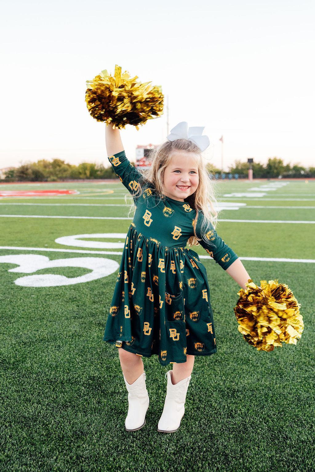 Baylor Green Bear 3/4 Sleeve Pocket Twirl Dress - Image 4