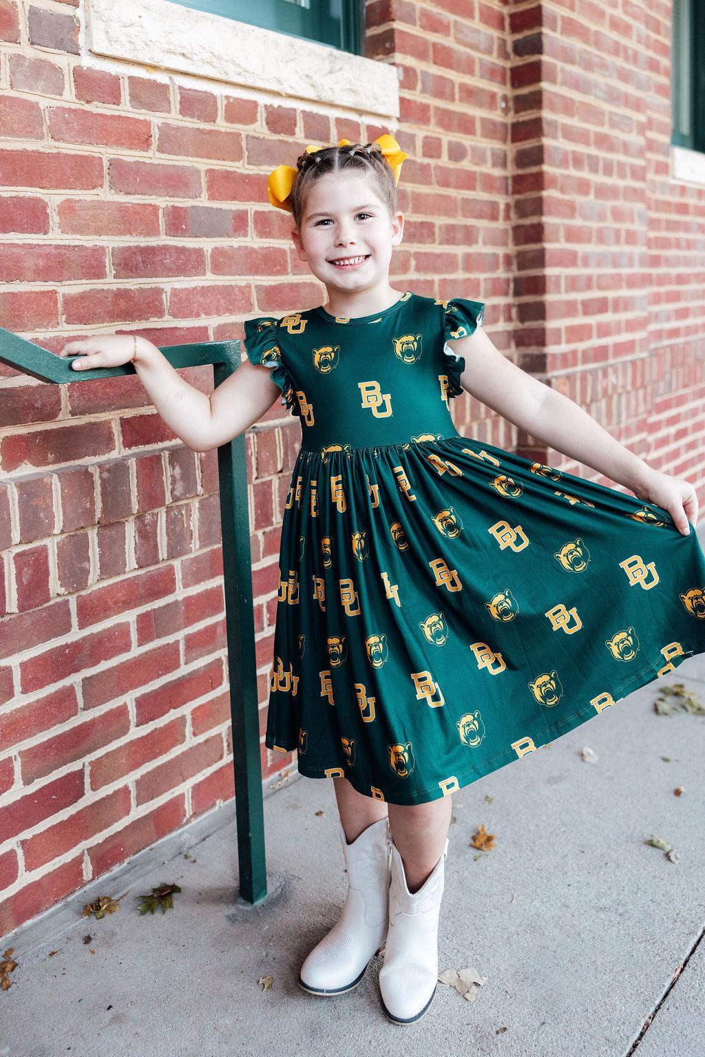 Baylor Green Bear Flutter Twirl Dress - Image 2