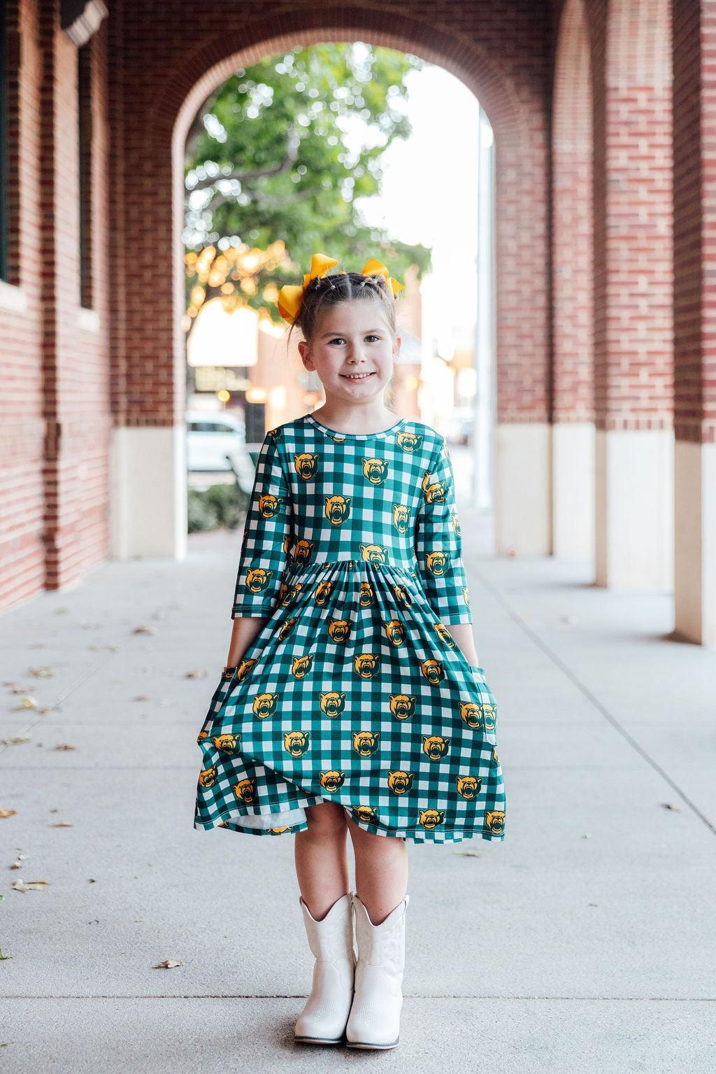 Baylor Plaid Bear 3/4 Sleeve Pocket Twirl Dress - Image 2