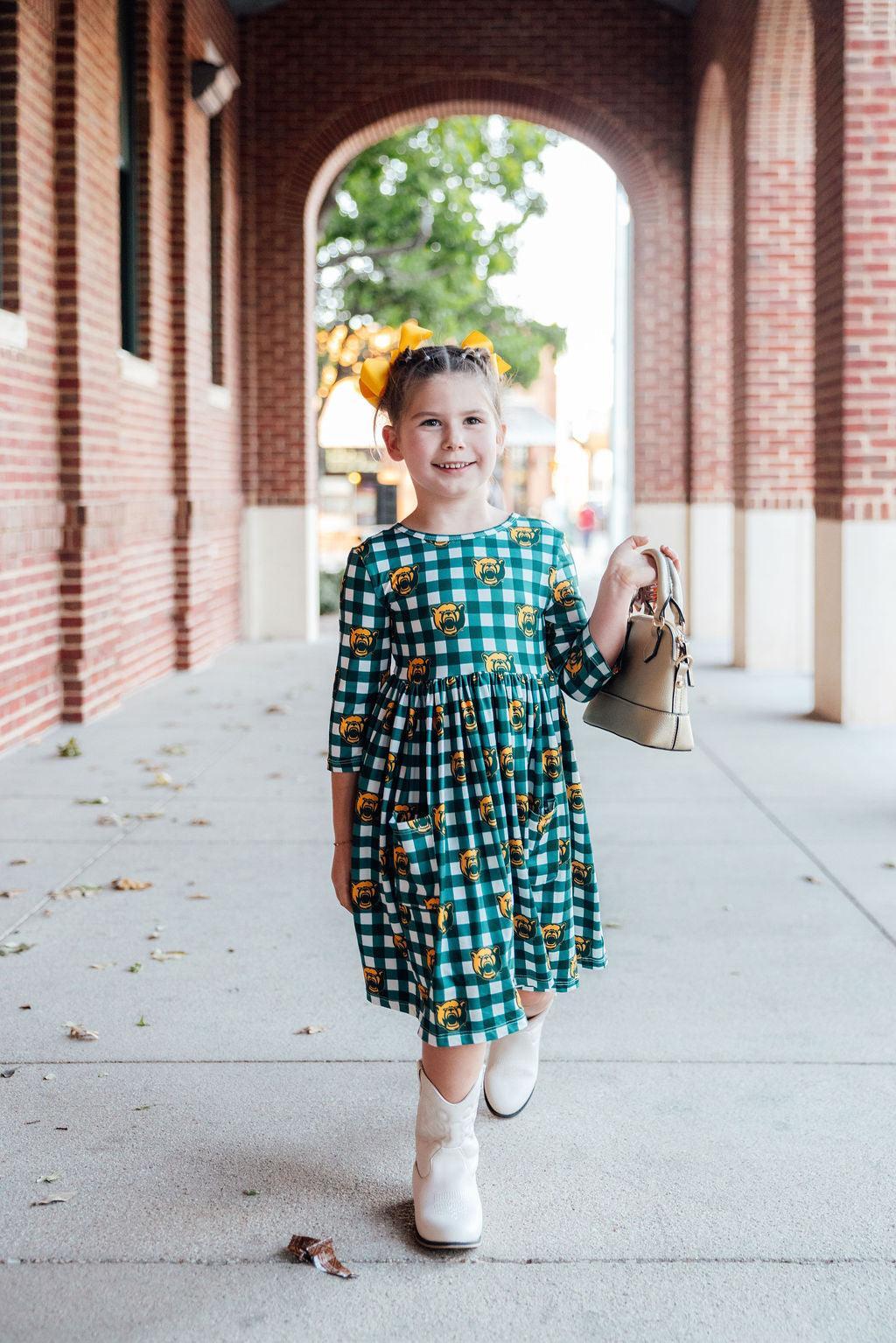 Baylor Plaid Bear 3/4 Sleeve Pocket Twirl Dress - Image 5