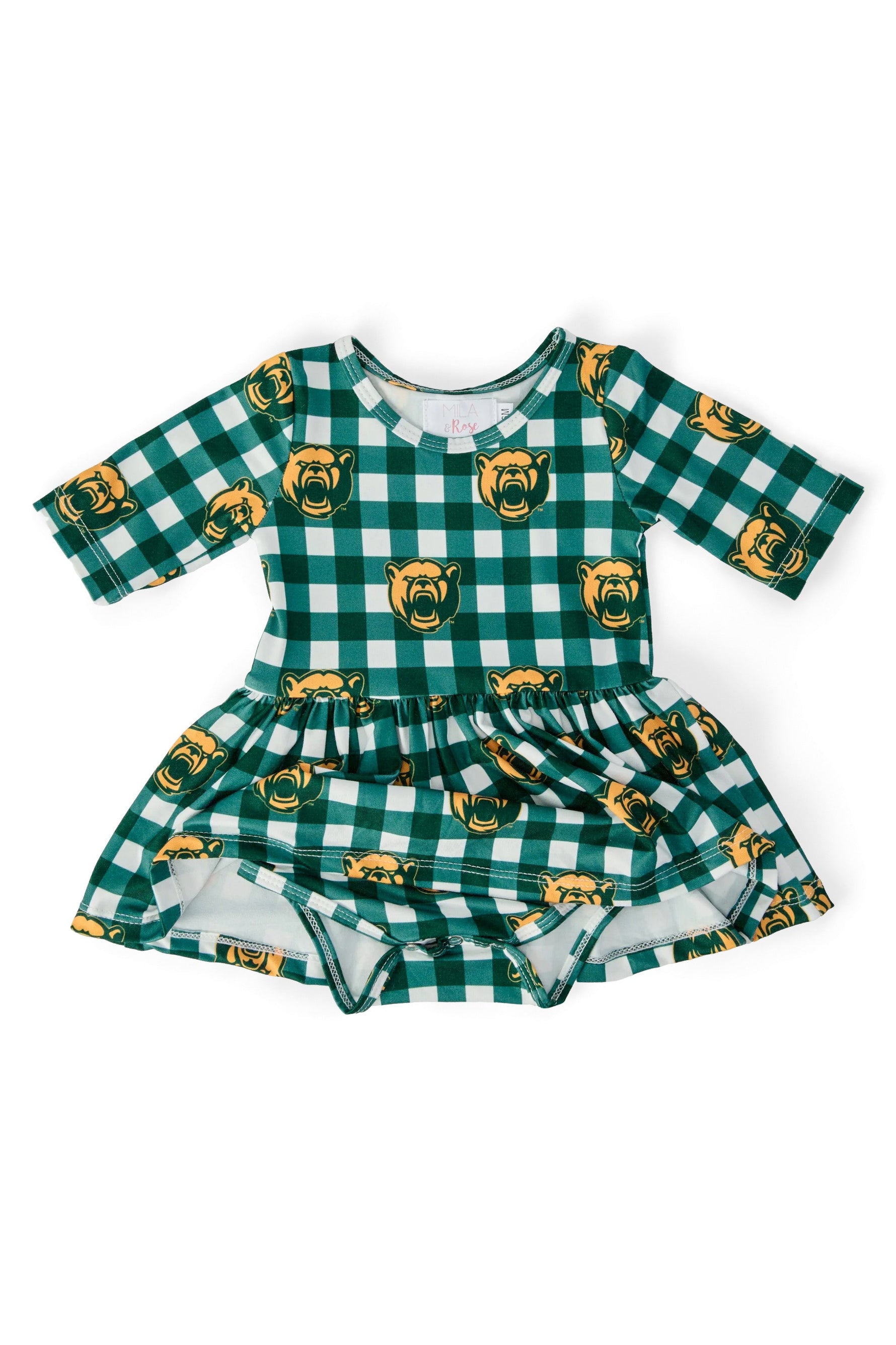 Baylor Plaid Bear 3/4 Sleeve Twirl Bodysuit - Image 2