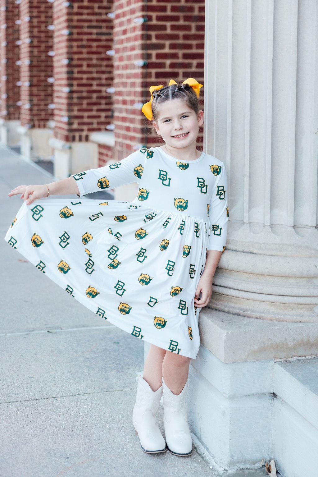 Baylor White Bear 3/4 Sleeve Pocket Twirl Dress - Image 4