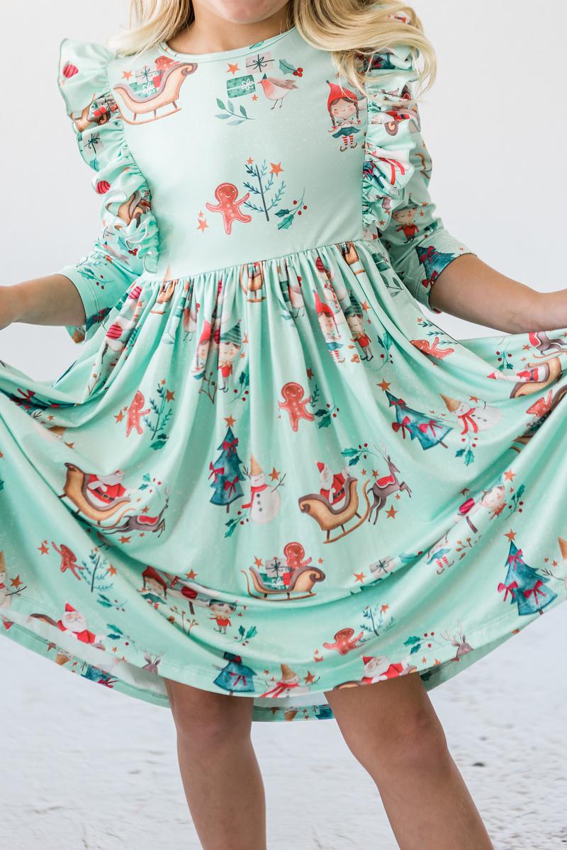 Believe in Your Elf 3/4 Sleeve Ruffle Twirl Dress - Image 3