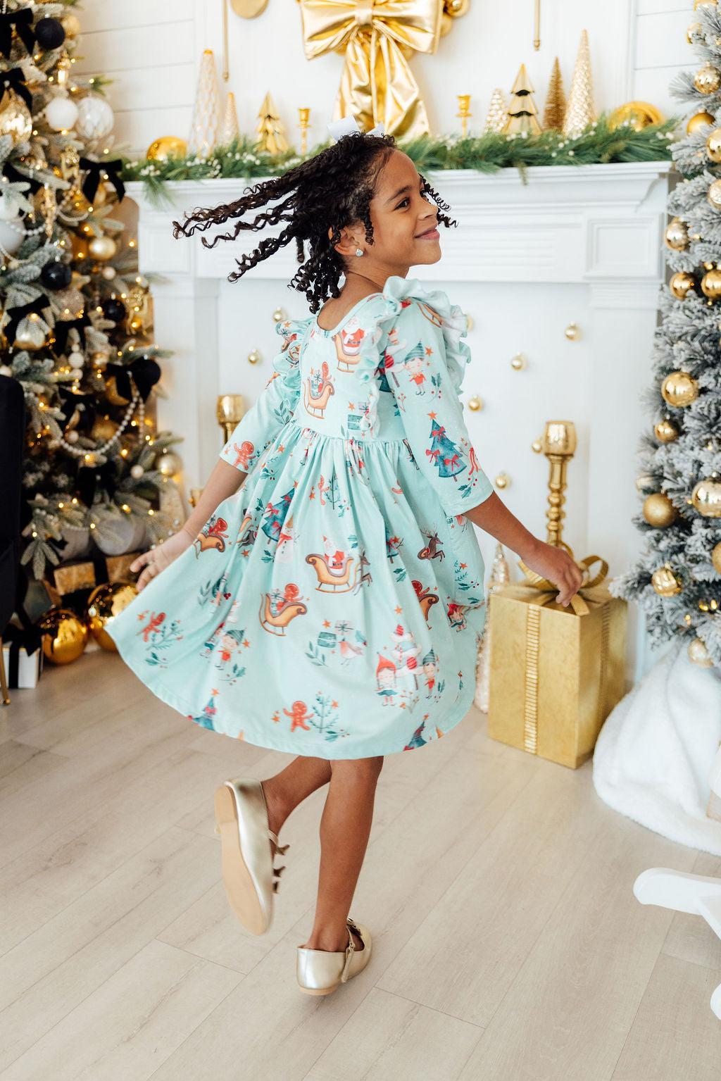 Believe in Your Elf 3/4 Sleeve Ruffle Twirl Dress - Image 4