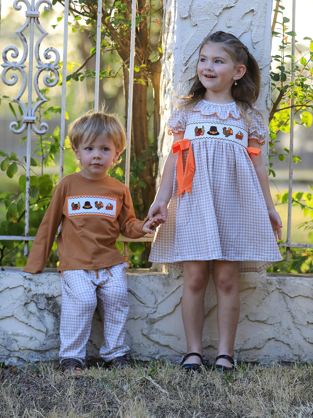 Rylee Faith Designs - Thanksgiving Boys Embroidered Shirt Gingham Pants Set Fall Outfit - alternate view 8