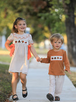 Rylee Faith Designs - Thanksgiving Boys Embroidered Shirt Gingham Pants Set Fall Outfit - alternate view 9