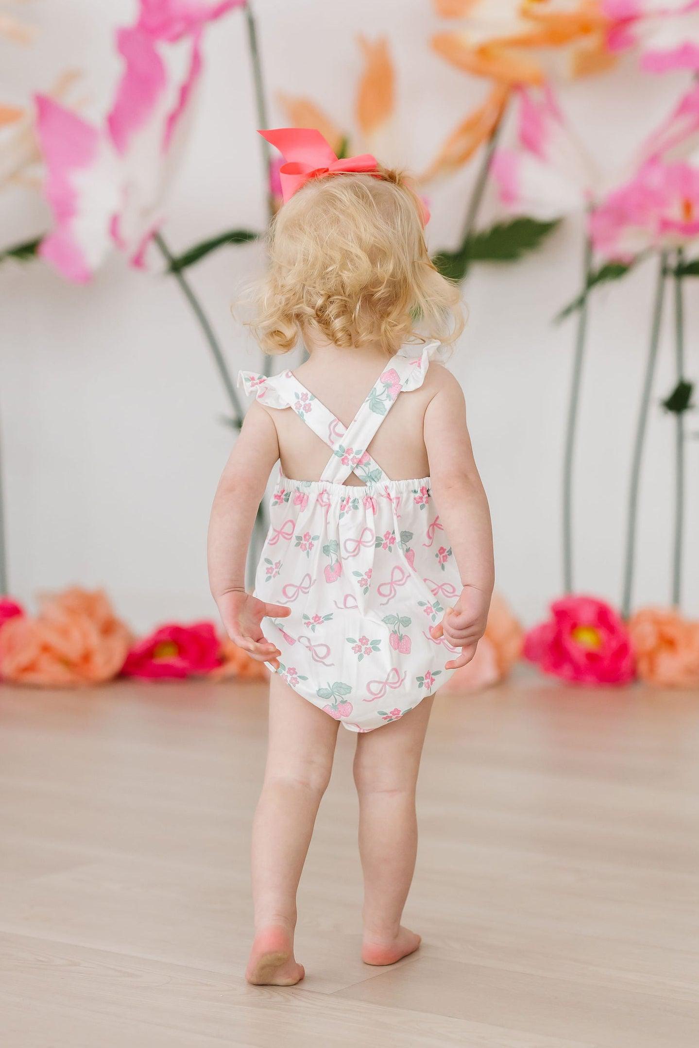 Berries & Bows Ruffle Cross Back Romper - Image 4