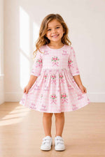 Big Sister Floral 3/4 Sleeve Pocket Twirl Dress