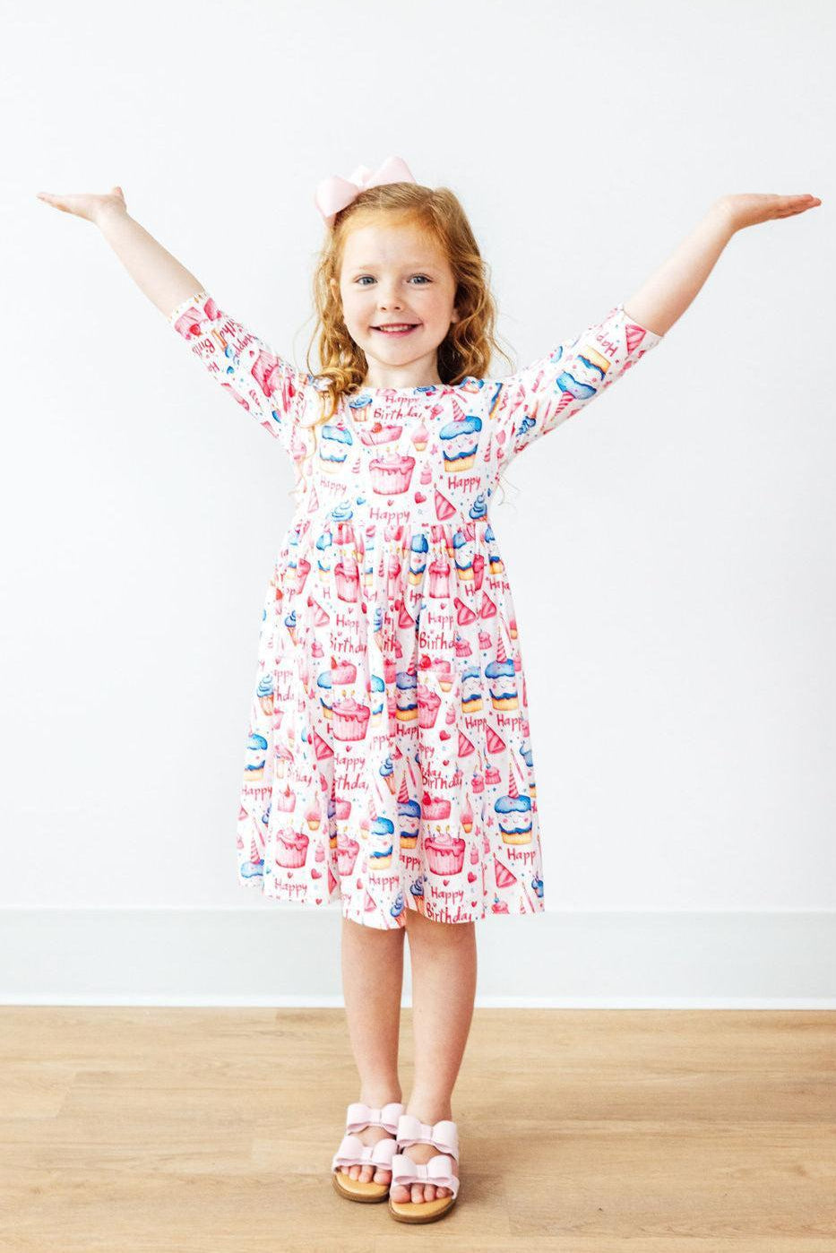 Birthday Girl 3/4 Sleeve Pocket Twirl Dress - Image 2