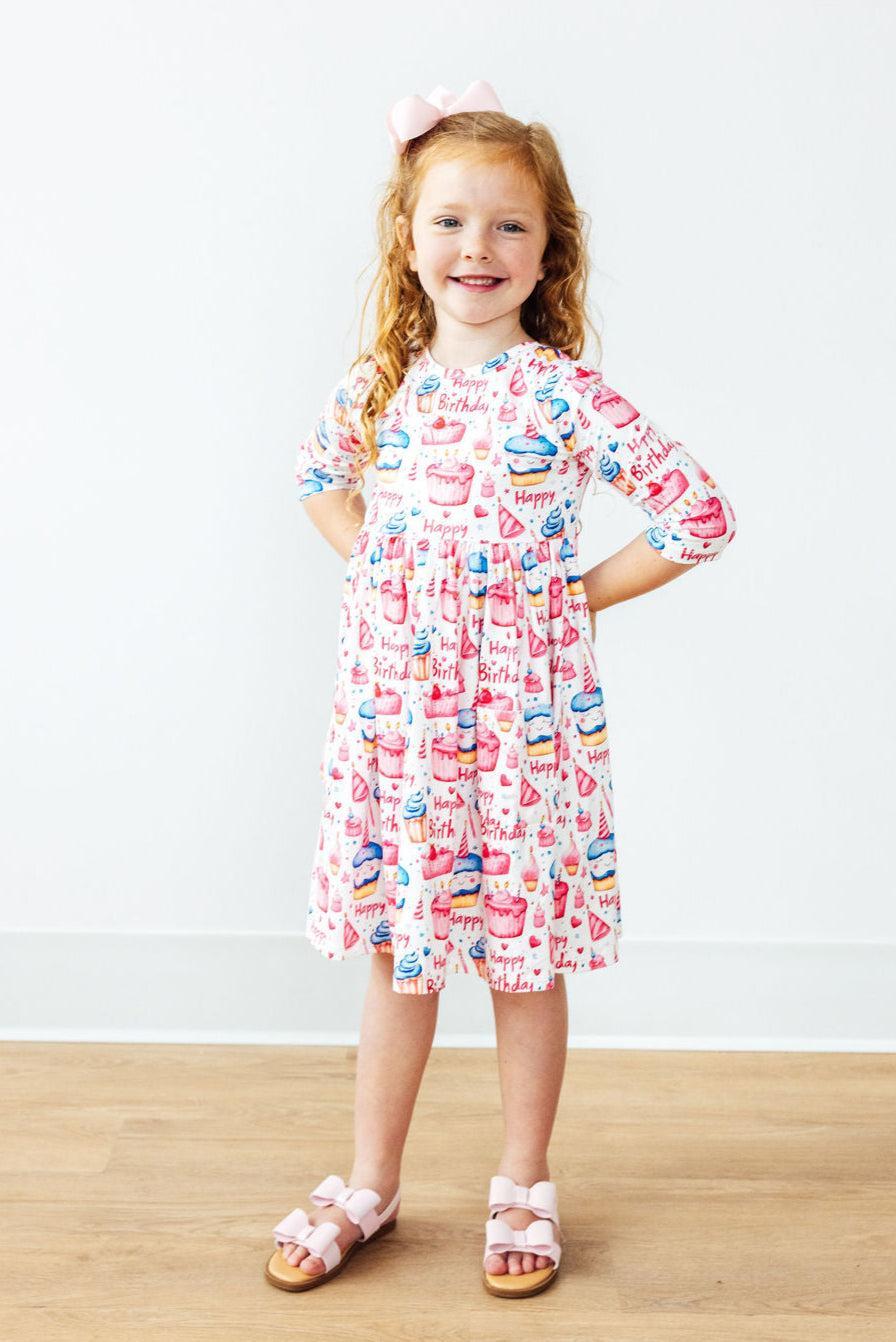 Birthday Girl 3/4 Sleeve Pocket Twirl Dress - Image 3