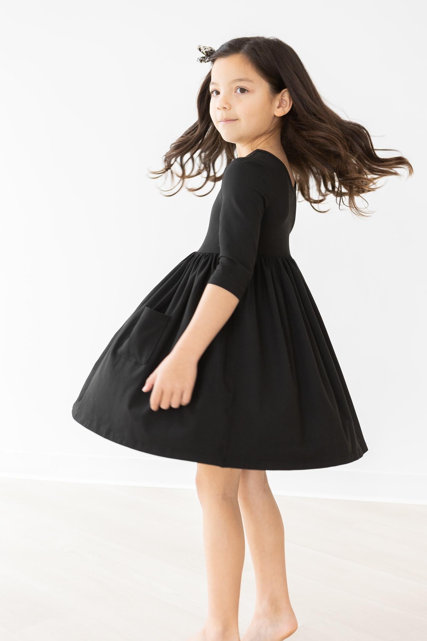 Black 3/4 Sleeve Pocket Twirl Dress - Image 2