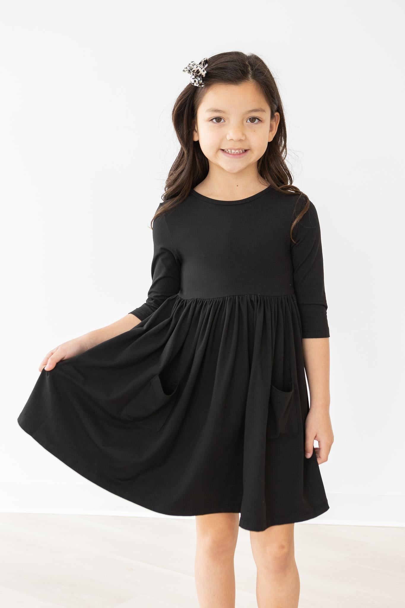 Black 3/4 Sleeve Pocket Twirl Dress - Image 4