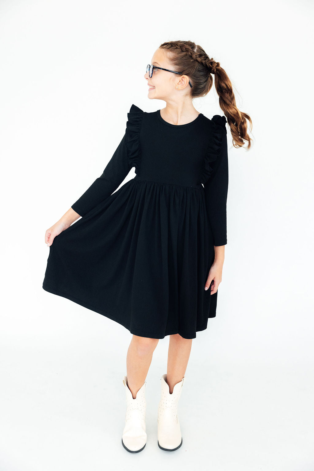 Black L/S Ruffle Twirl Dress - Image 2