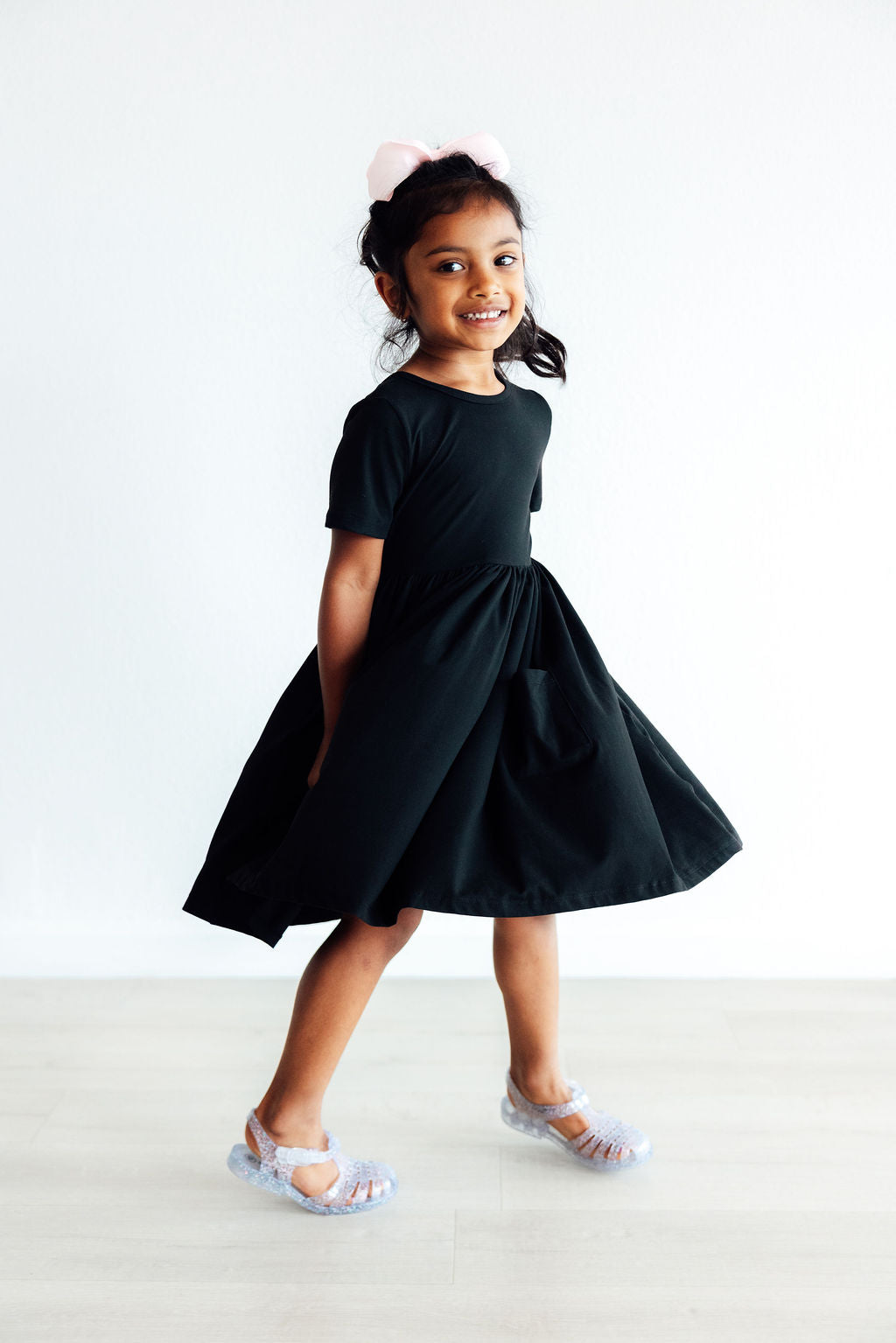 Black S/S Pocket Twirl Dress - Image 3