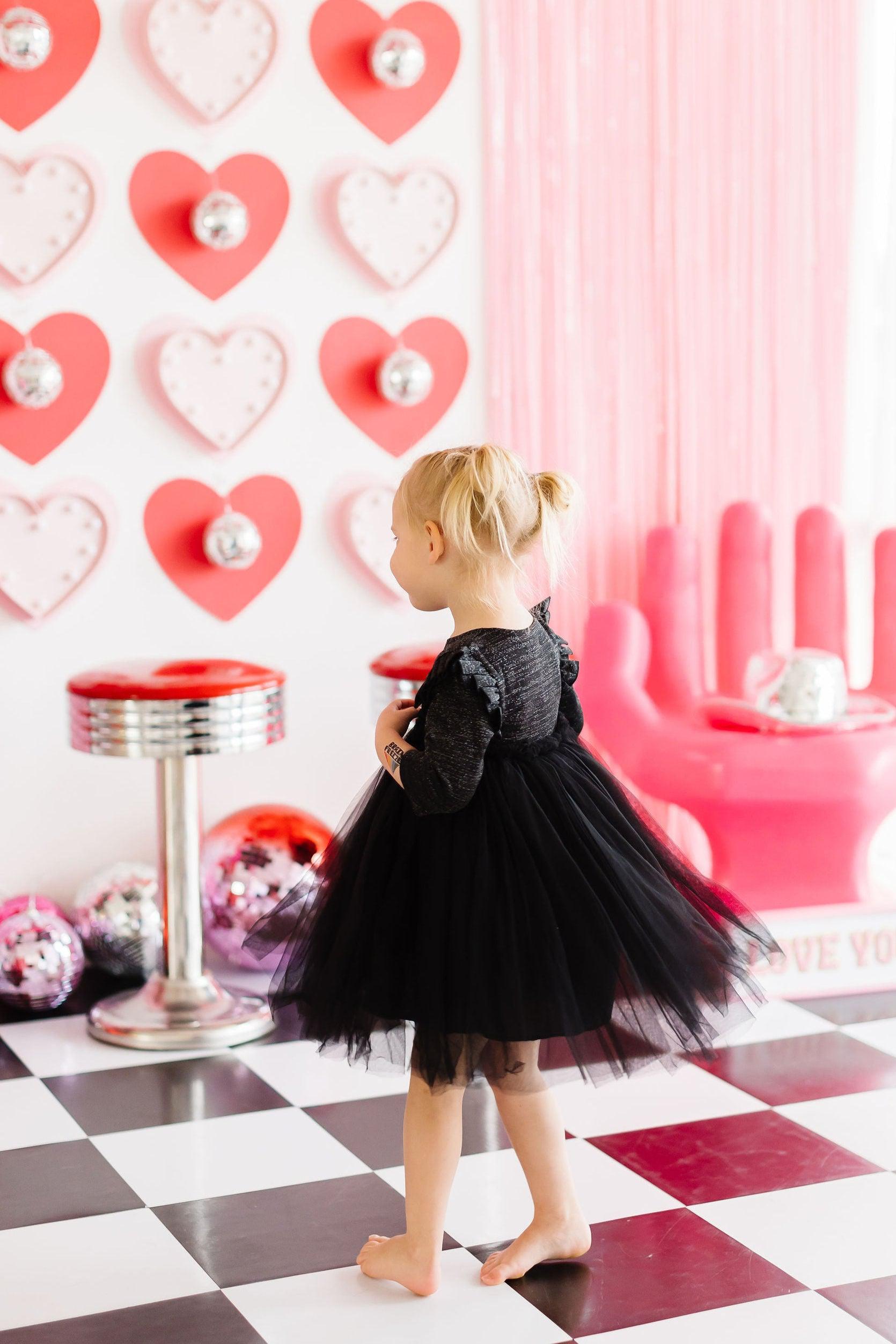 Black Shimmer 3/4 Sleeve Tutu Dress - Image 2