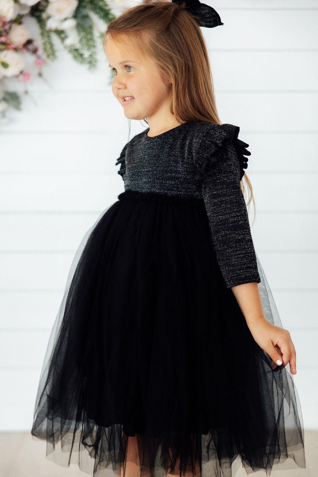 Black Shimmer 3/4 Sleeve Tutu Dress - Image 3