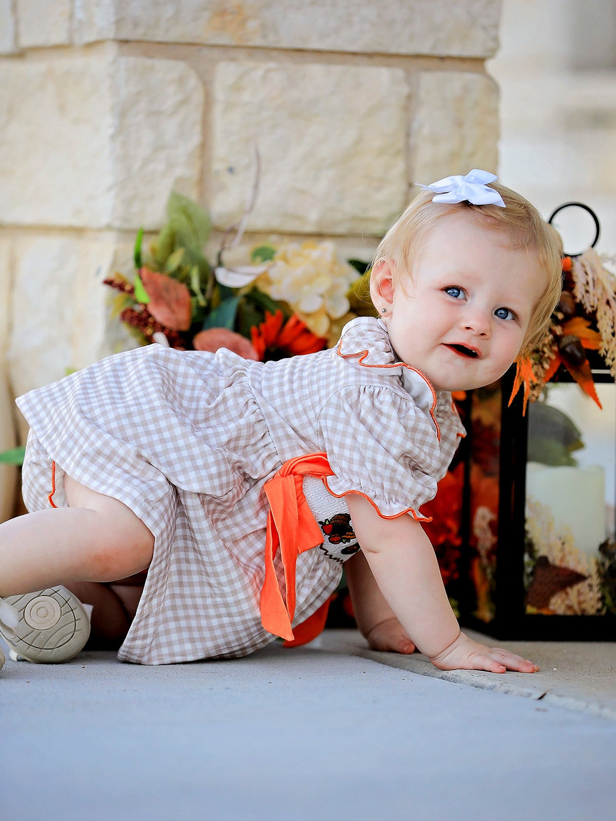 Rylee Faith Designs - Thanksgiving Smocked Girls Dress Bloomer Set Turkey Embroidery - alternate view 3