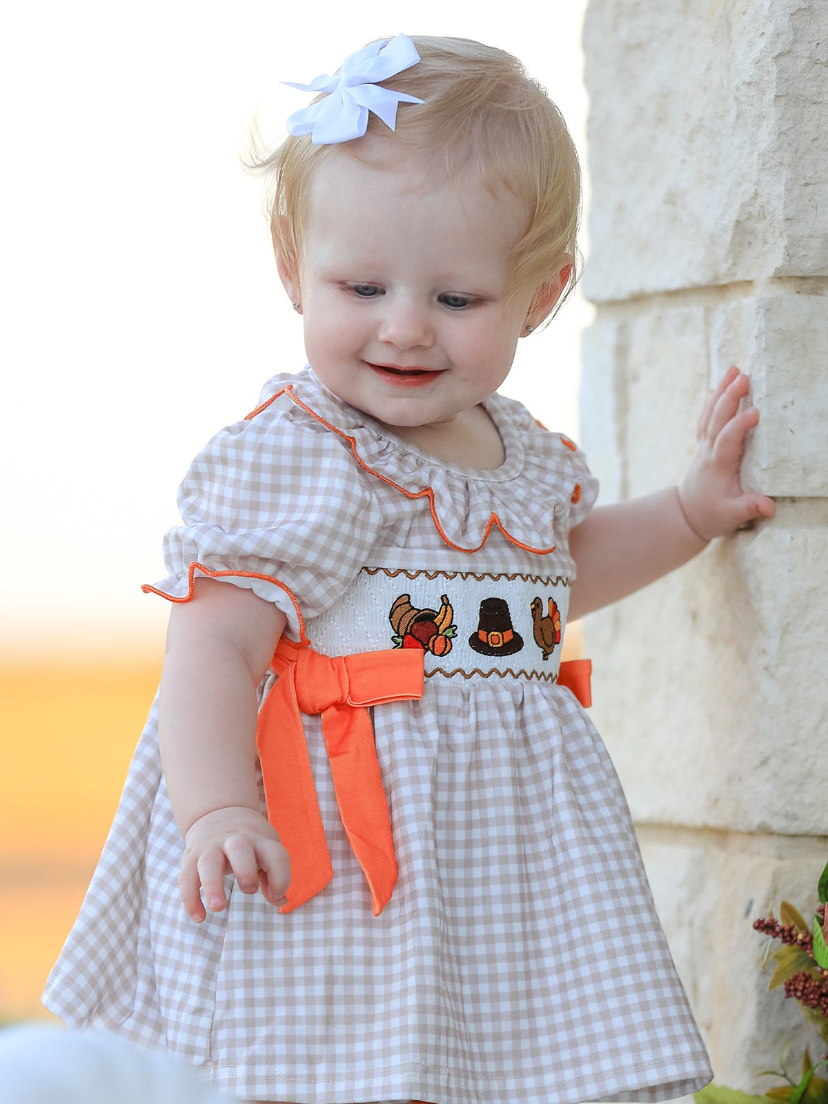 Rylee Faith Designs - Thanksgiving Smocked Girls Dress Bloomer Set Turkey Embroidery - alternate view 5