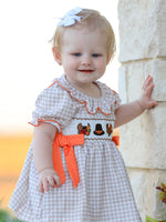 Rylee Faith Designs - Thanksgiving Smocked Girls Dress Bloomer Set Turkey Embroidery - alternate view 6