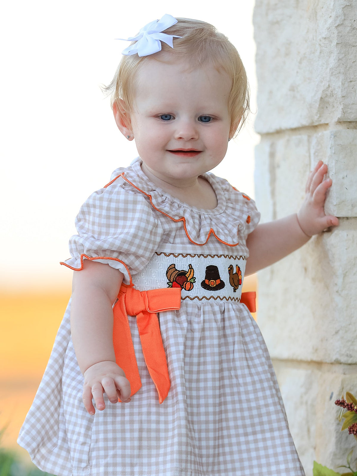 Rylee Faith Designs - Thanksgiving Smocked Girls Dress Bloomer Set Turkey Embroidery - alternate view 6