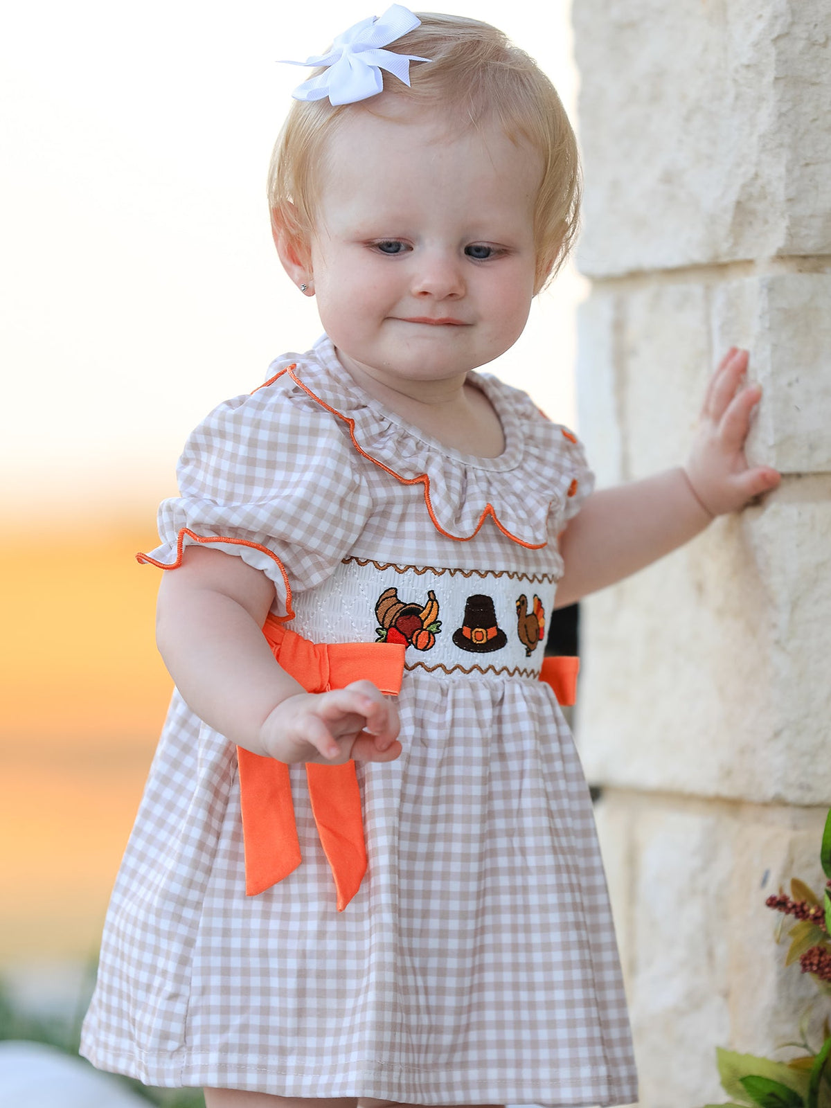 Rylee Faith Designs - Thanksgiving Smocked Girls Dress Bloomer Set Turkey Embroidery - alternate view 12