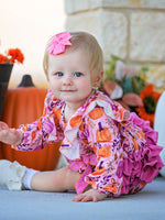 Rylee Faith Designs - Halloween Thanksgiving Pumpkin Girls Romper with Ruffle Bow - alternate view 4