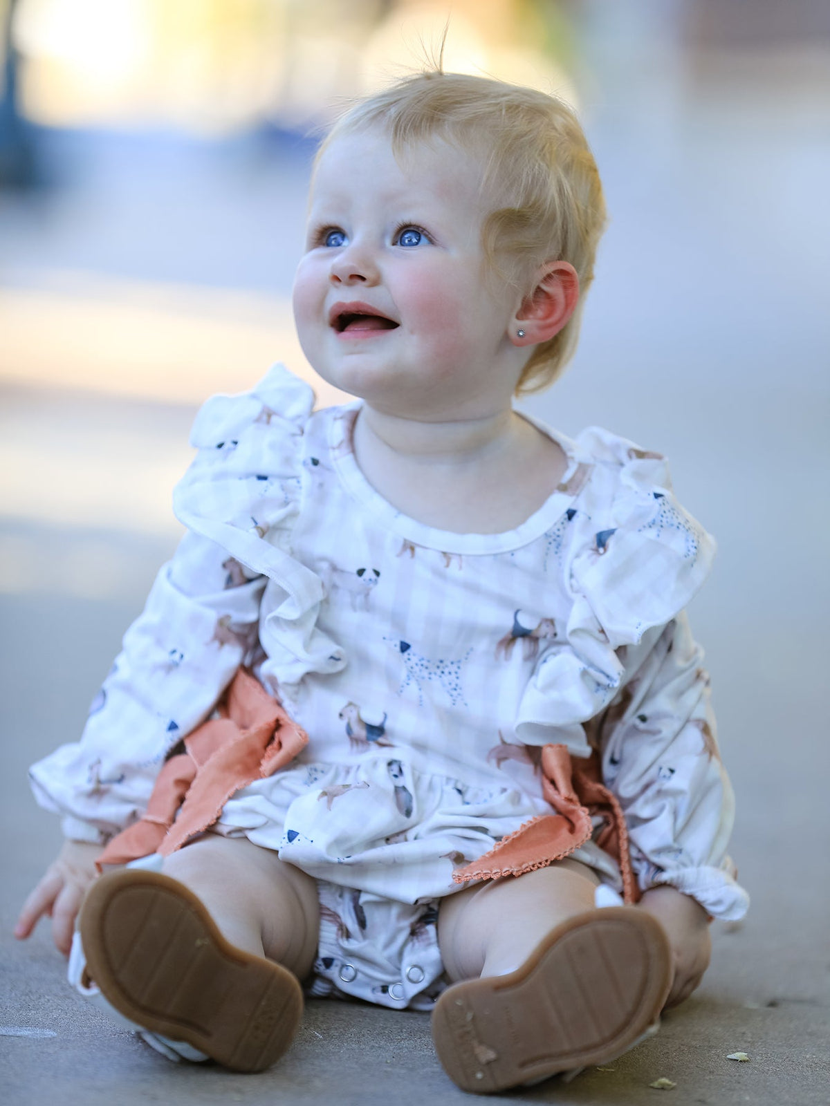 Rylee Faith Designs - Fall Plaid Dog Print Girls Long Sleeve Romper
