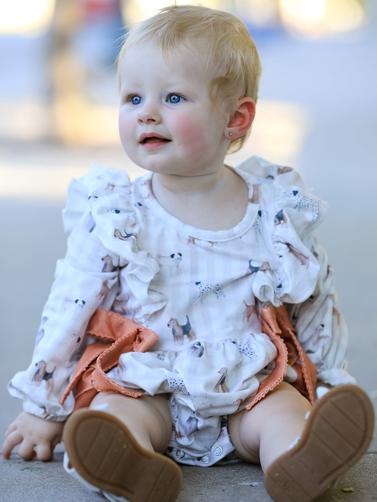 Rylee Faith Designs - Fall Plaid Dog Print Girls Long Sleeve Romper - alternate view 2