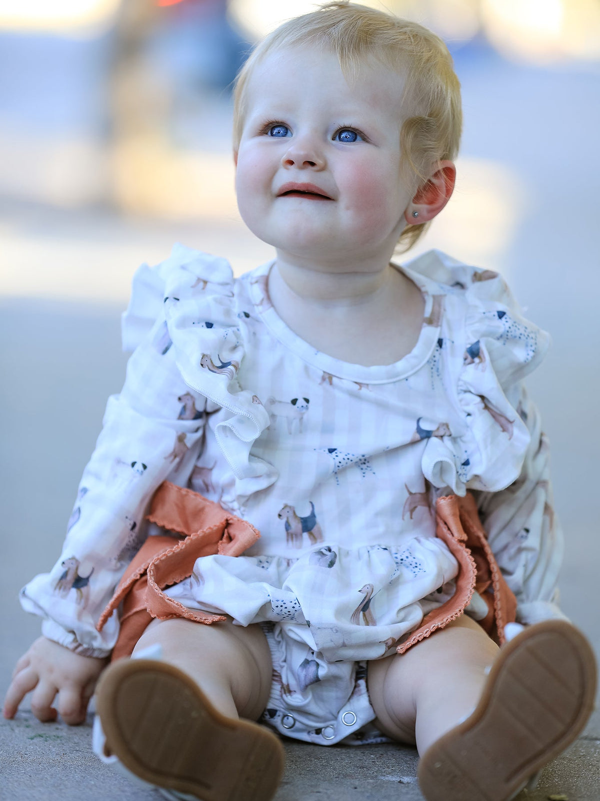 Rylee Faith Designs - Fall Plaid Dog Print Girls Long Sleeve Romper - alternate view 3