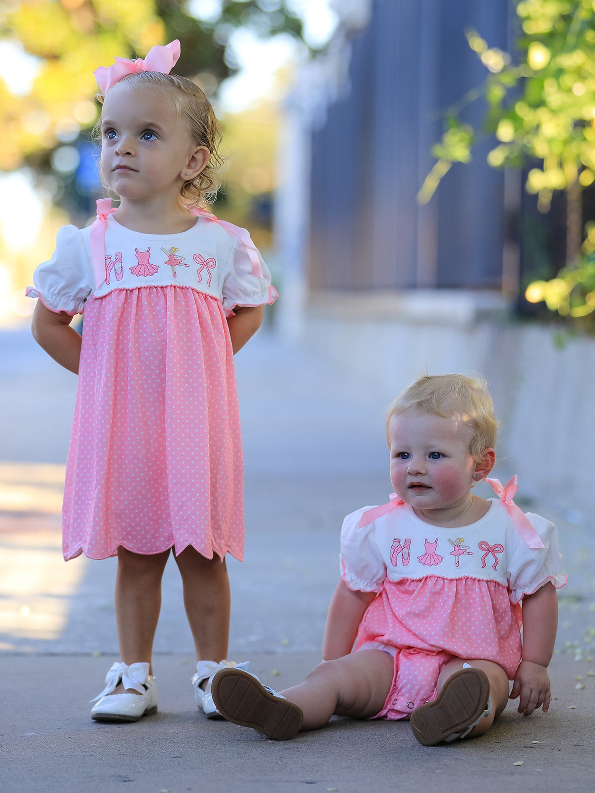 Rylee Faith Designs - Fall Pink Ballet Embroidery Bow Polka Dot Dress - alternate view 6