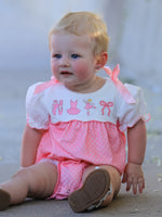 Rylee Faith Designs - Fall Pink Ballet Embroidery Bow Bubble Romper
