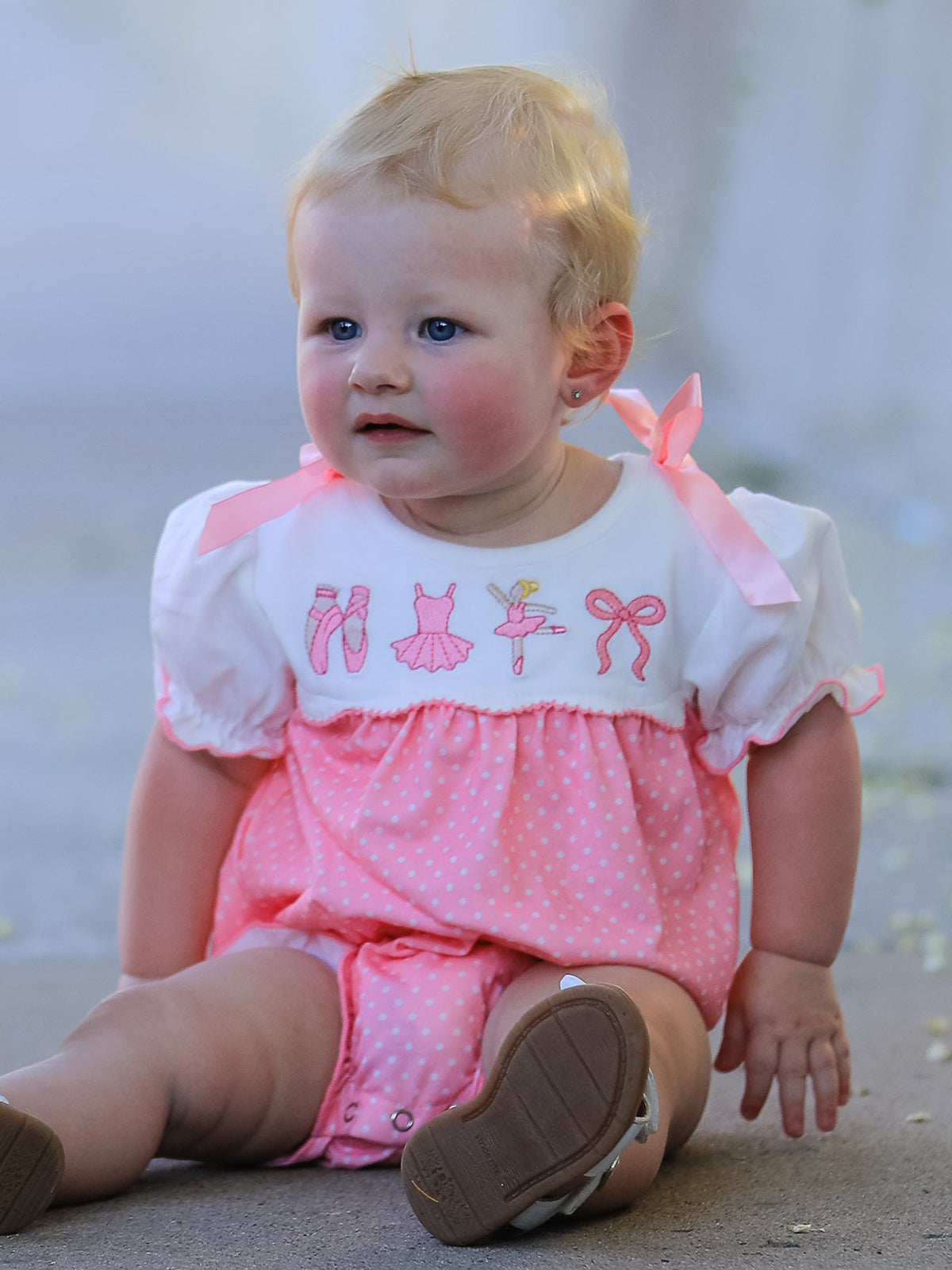 Rylee Faith Designs - Fall Pink Ballet Embroidery Bow Bubble Romper