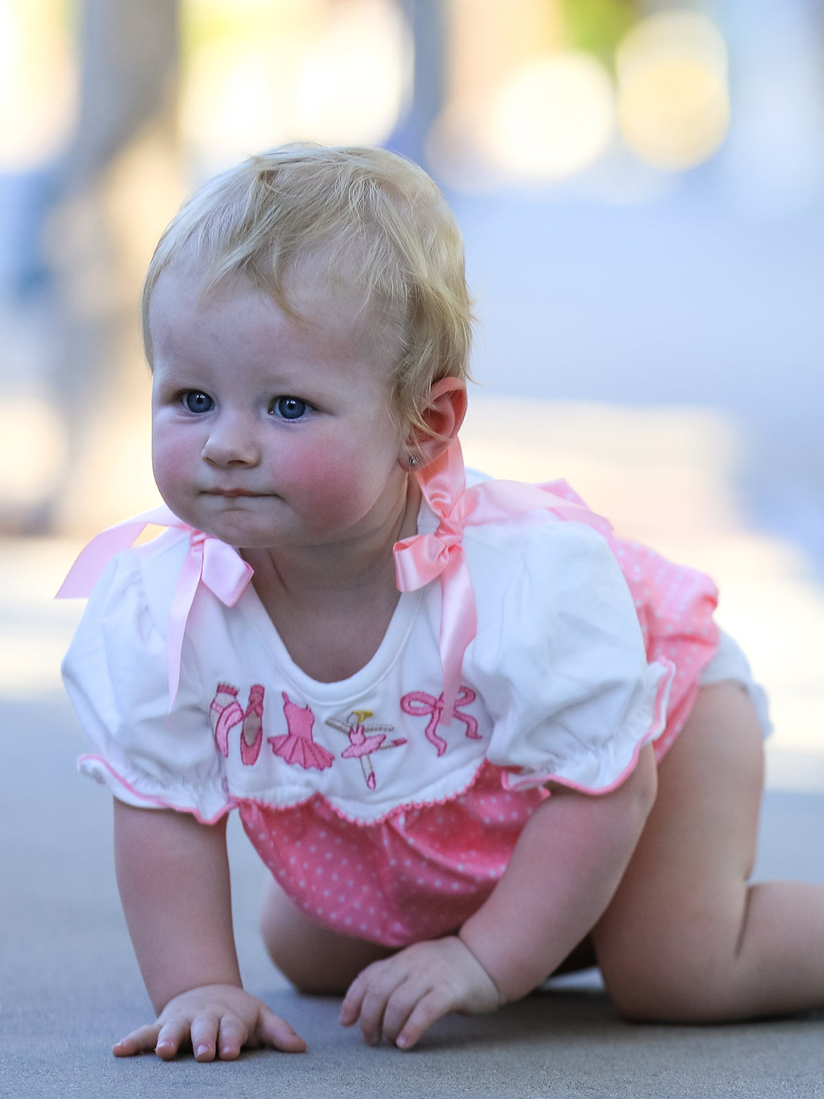 Rylee Faith Designs - Fall Pink Ballet Embroidery Bow Bubble Romper - alternate view 2