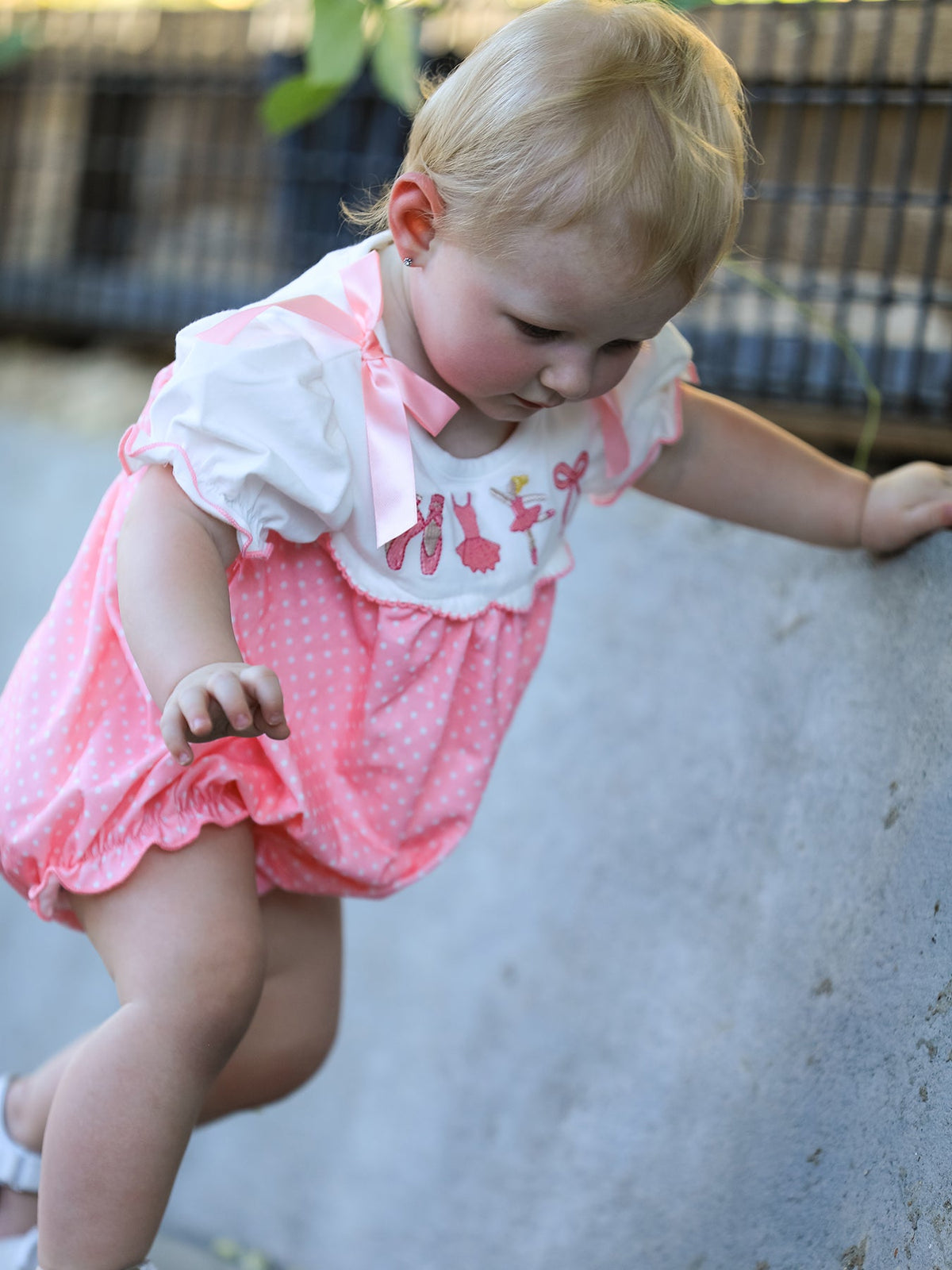 Rylee Faith Designs - Fall Pink Ballet Embroidery Bow Bubble Romper - alternate view 6