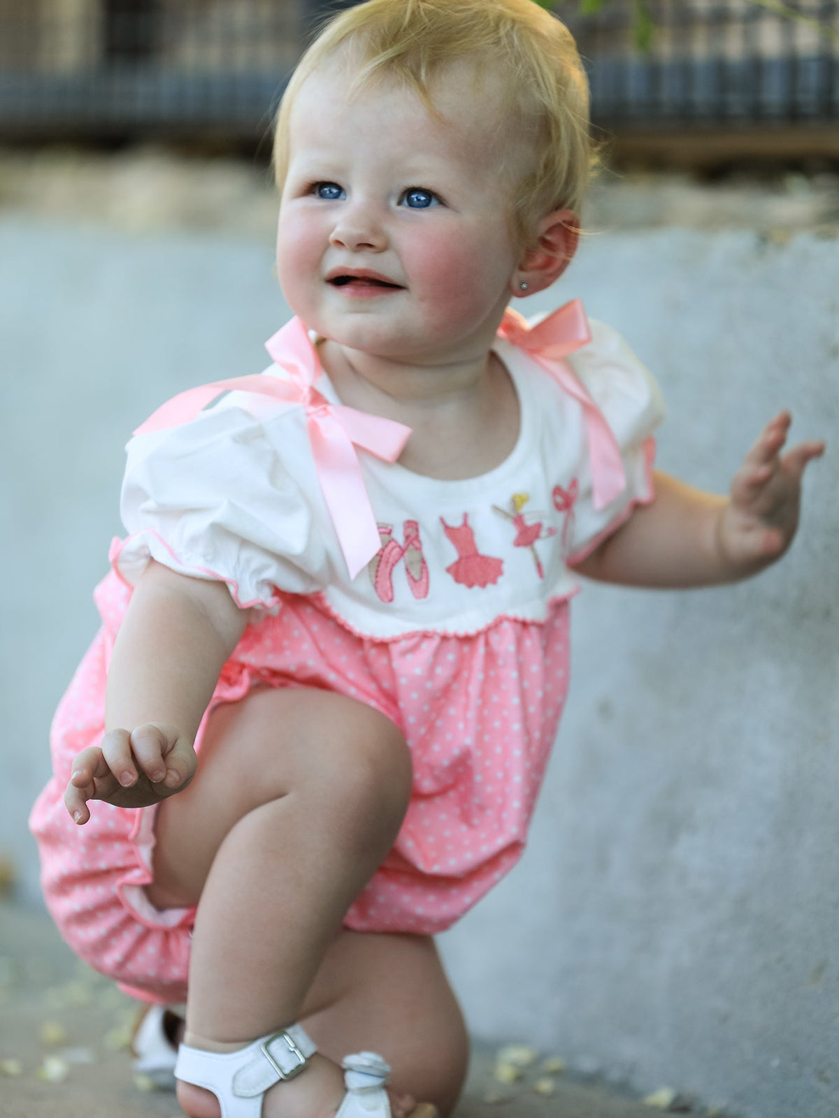 Rylee Faith Designs - Fall Pink Ballet Embroidery Bow Bubble Romper - alternate view 4