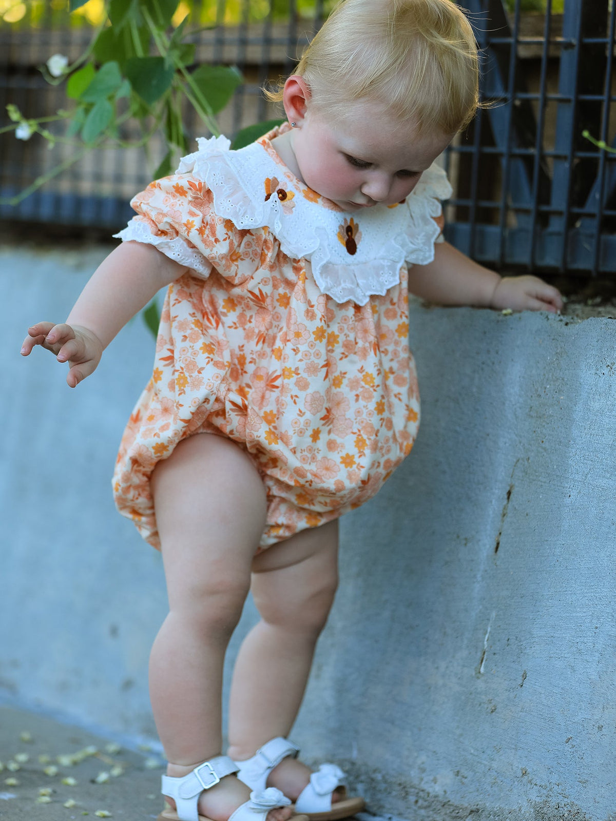 Rylee Faith Designs - Thanksgiving Turkey Floral Lace Bubble Girls Romper - alternate view 3