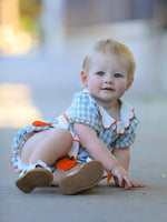 Rylee Faith Designs - Fall Plaid Baby Girl Romper Pumpkin Bow Peter Pan Collar - alternate view 4