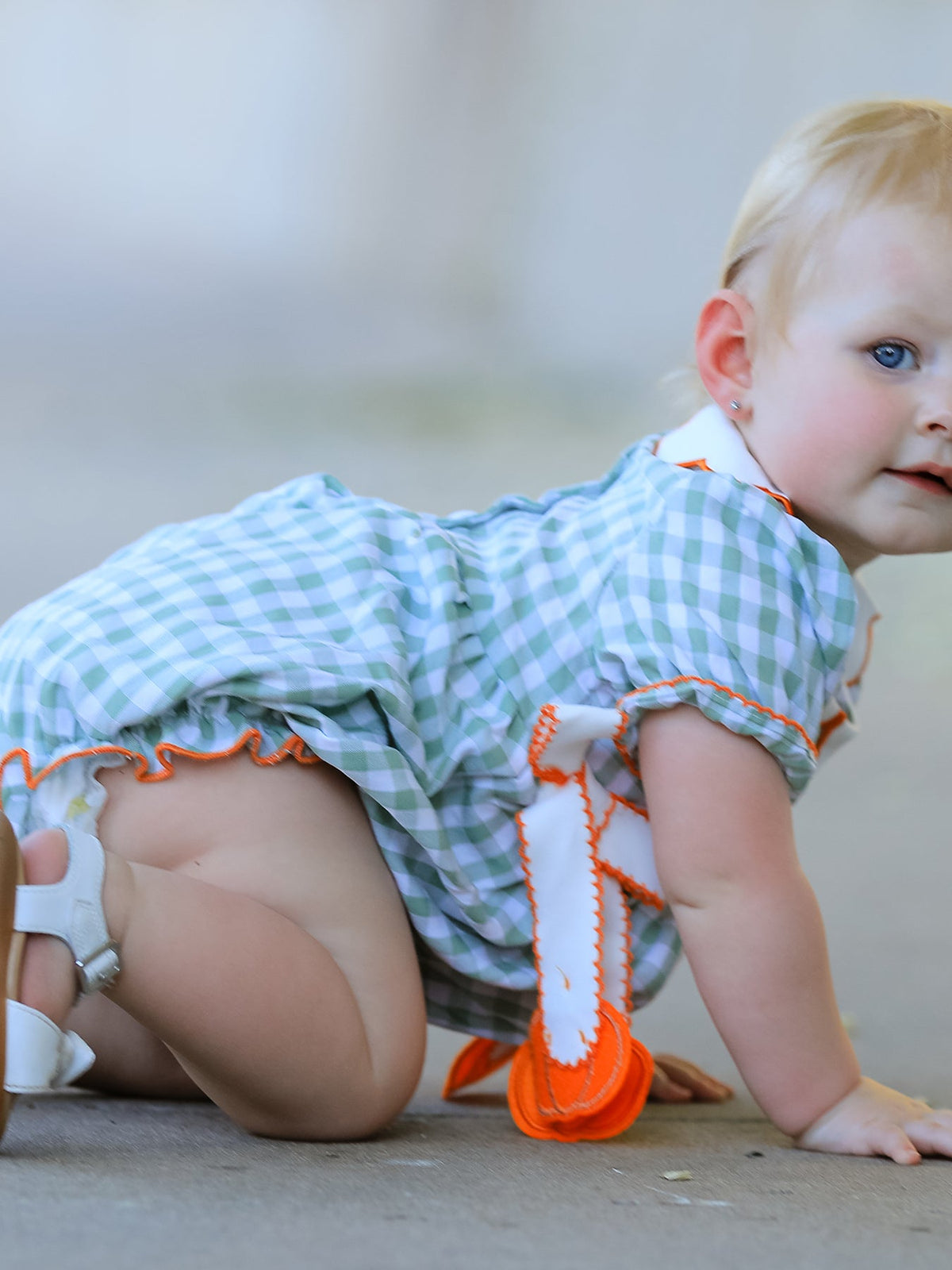 Rylee Faith Designs - Fall Plaid Baby Girl Romper Pumpkin Bow Peter Pan Collar - alternate view 5