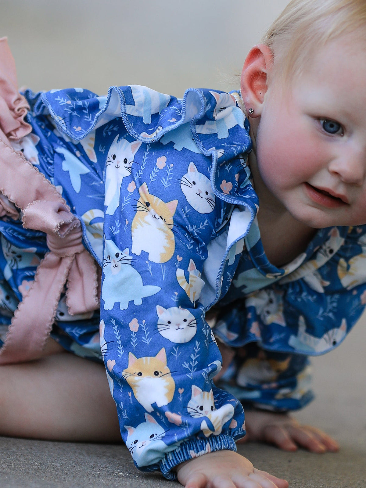 Rylee Faith Designs - Fall Cat Print Girls Long Sleeve Romper - alternate view 5