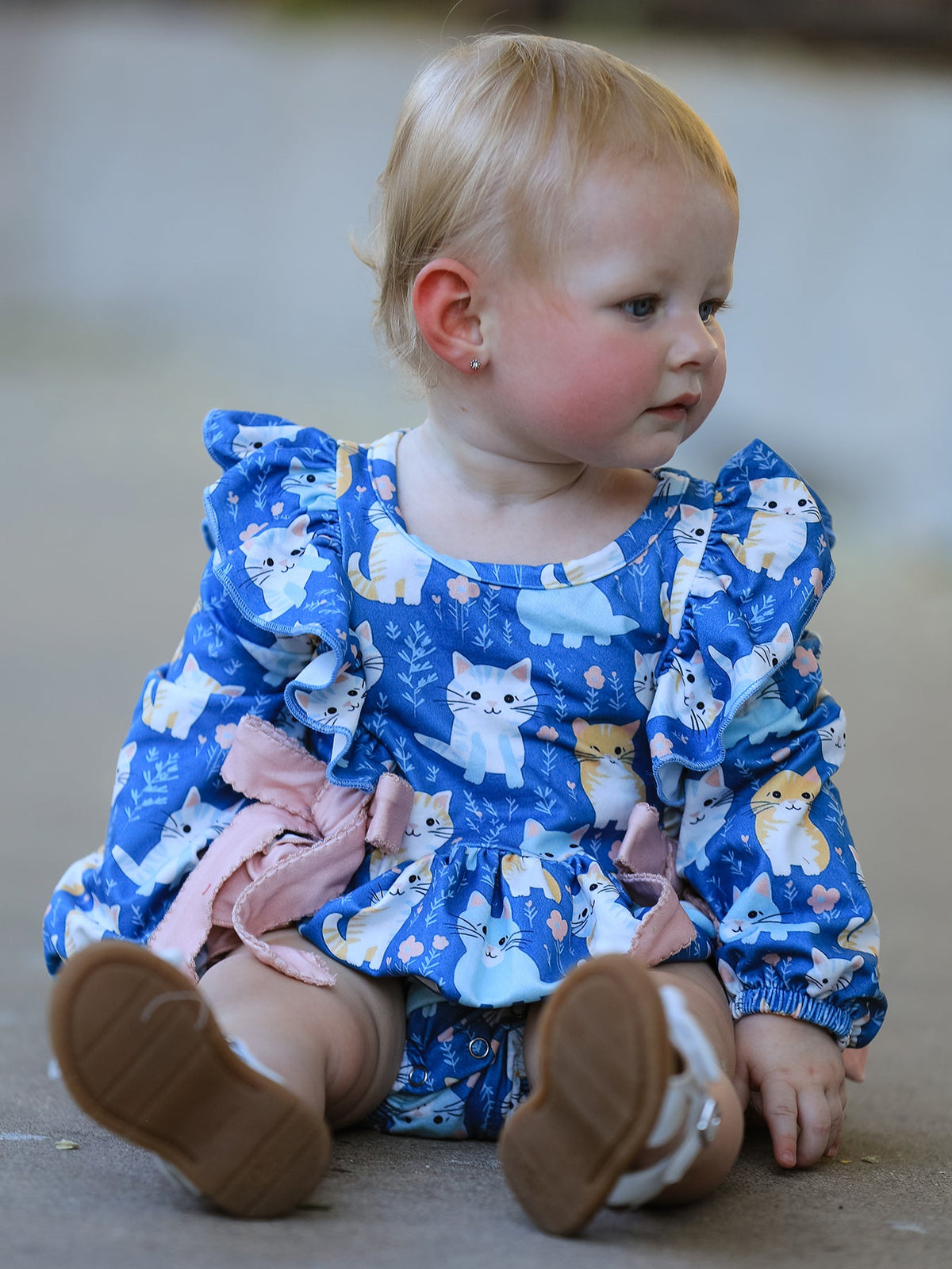 Rylee Faith Designs - Fall Cat Print Girls Long Sleeve Romper